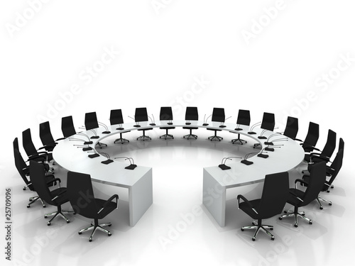 conference table and chairs with microphones