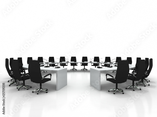 conference table and chairs with microphones