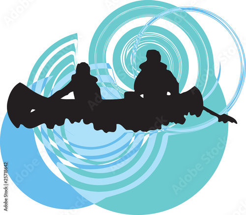 Tourists in canoe kayaking across the river.