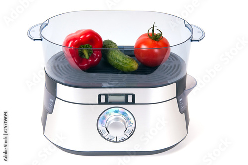 modern electric steamer on a white background