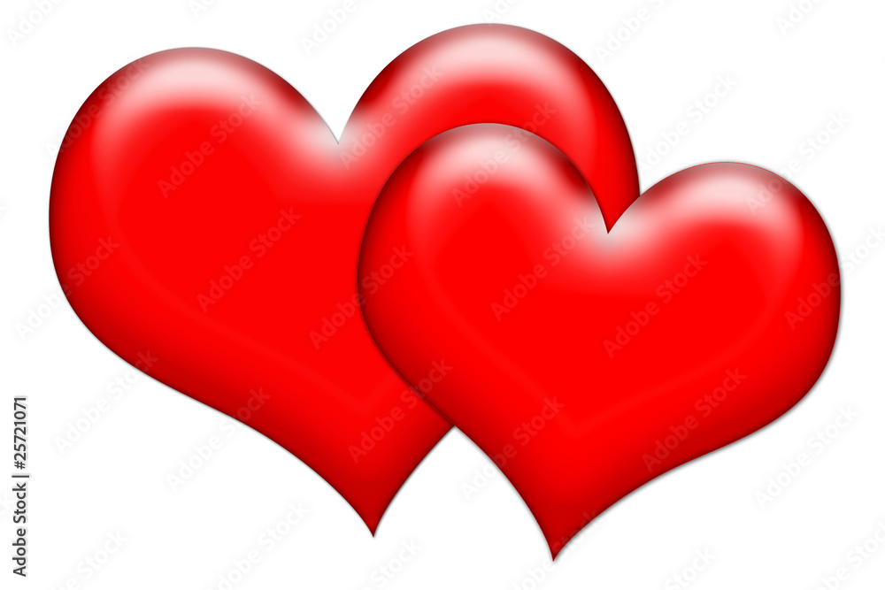Glossy hearts isolated over white background