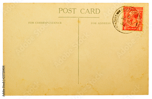 Blank Antique Back of Postcard with Cancelled British 1932 Stamp