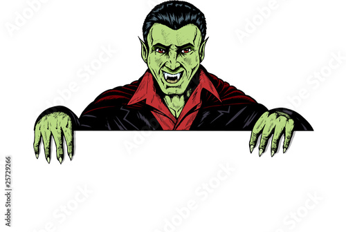 Vampire holding up a sign, can be used for anything.
