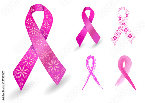 Breast cancer ribbon in pink with glitter flowers
