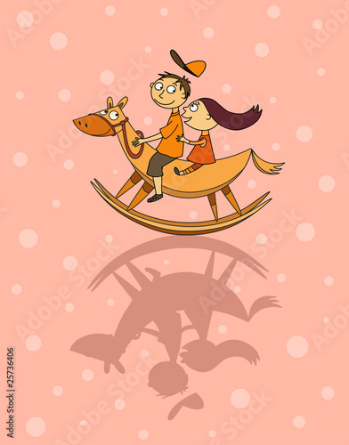 Children and rocking horse