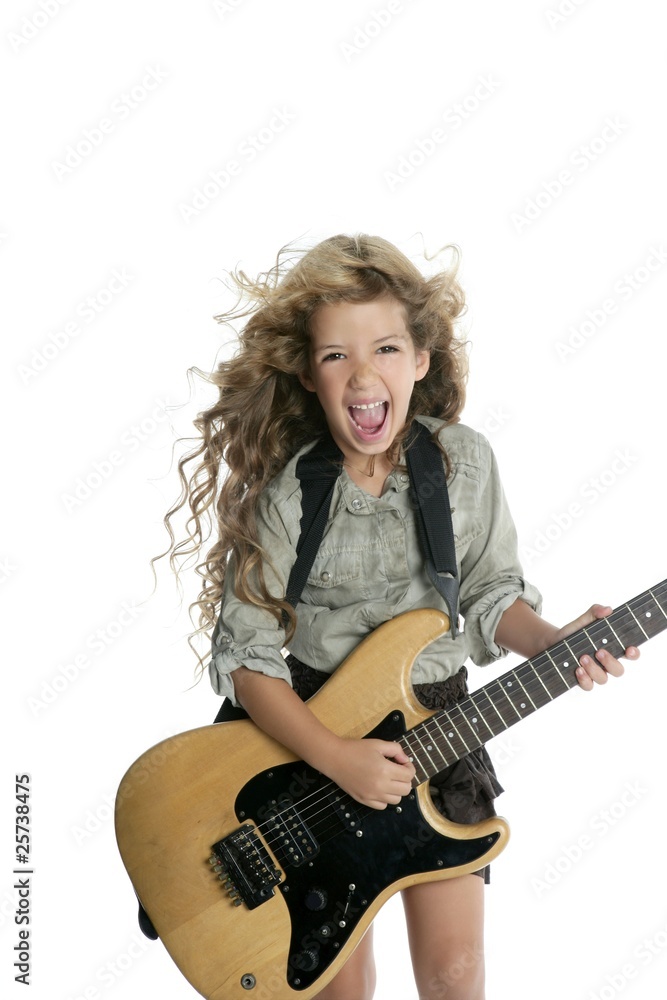 Fototapeta premium little blond girl playing guitar