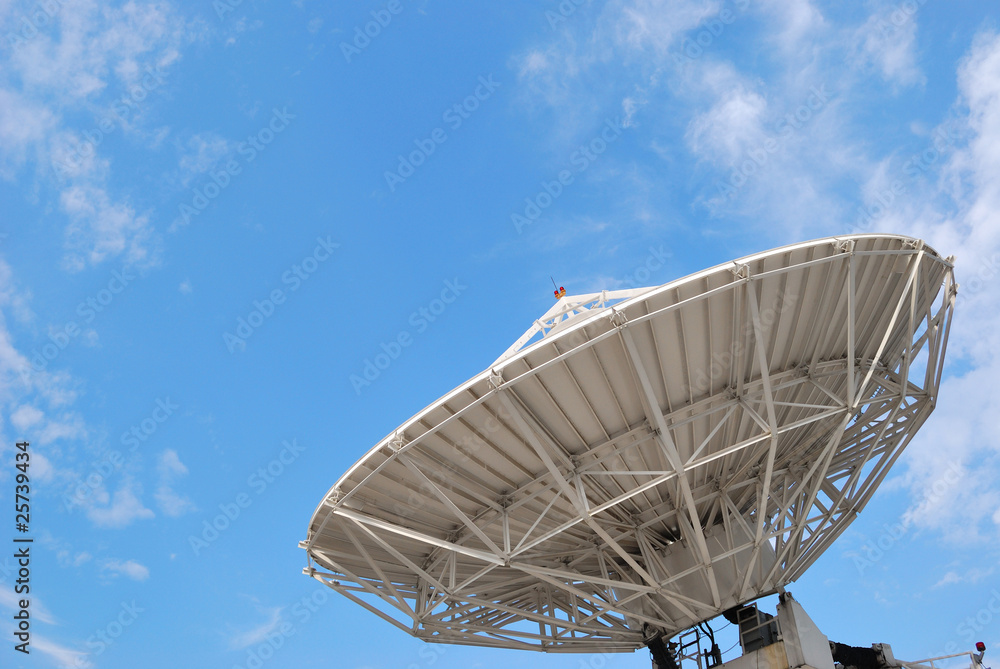 Satellite dishes on buildings.