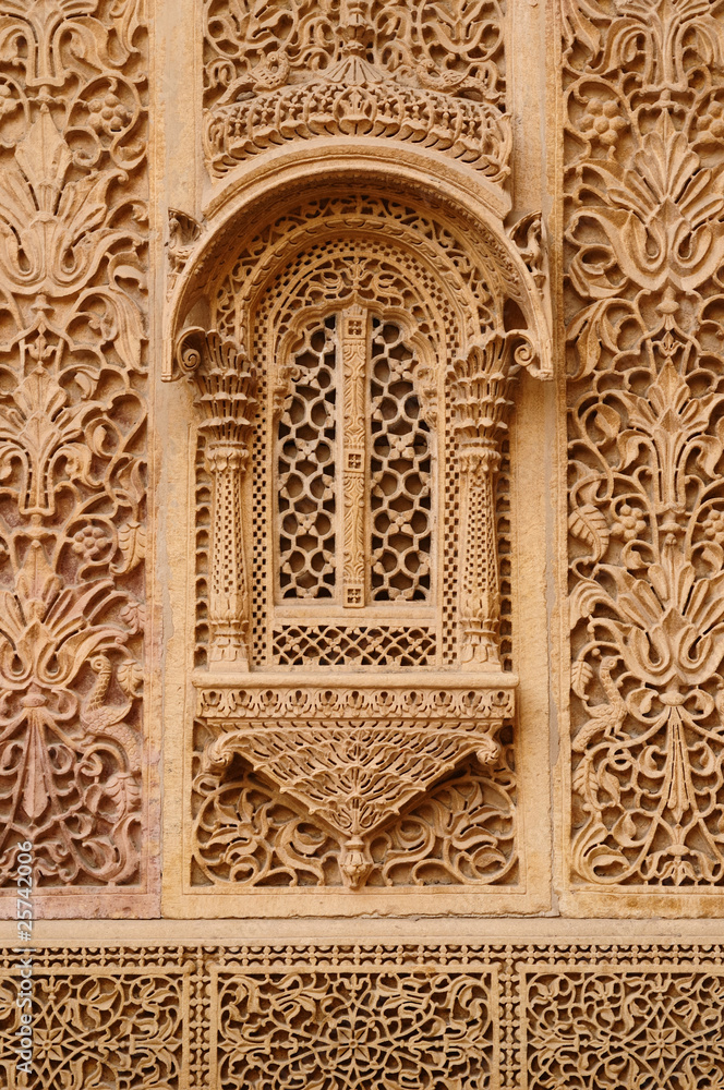 Beautifolu Haveli in Jaisalmer city in India. Rajasthan