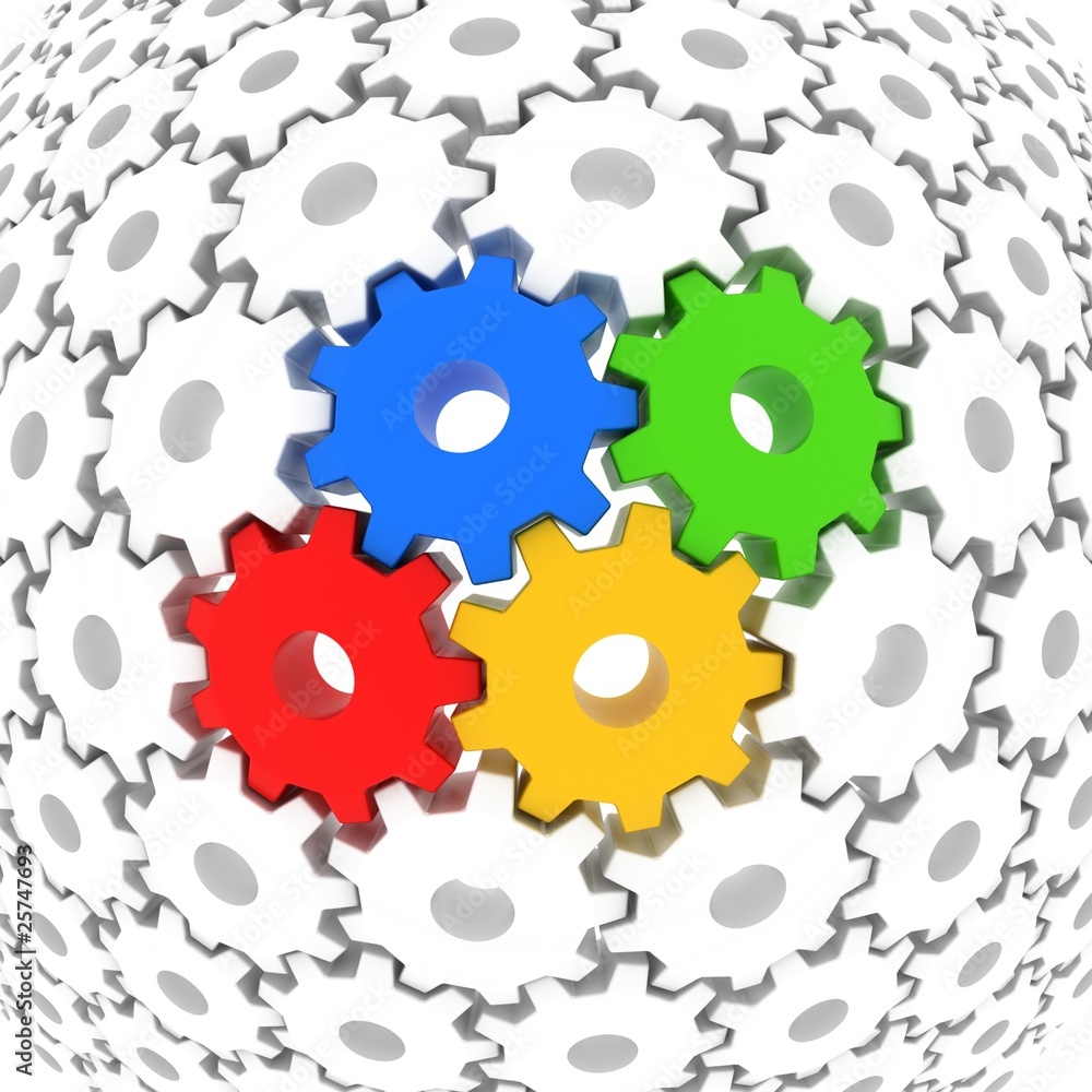 colorful gears surrounded with white gears colorful gears surrounded with white gears