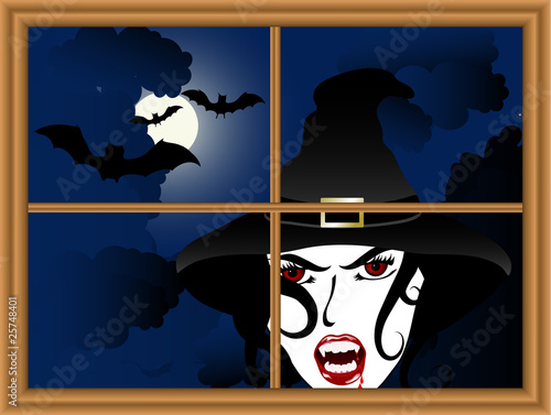Sexy witch behind the window
