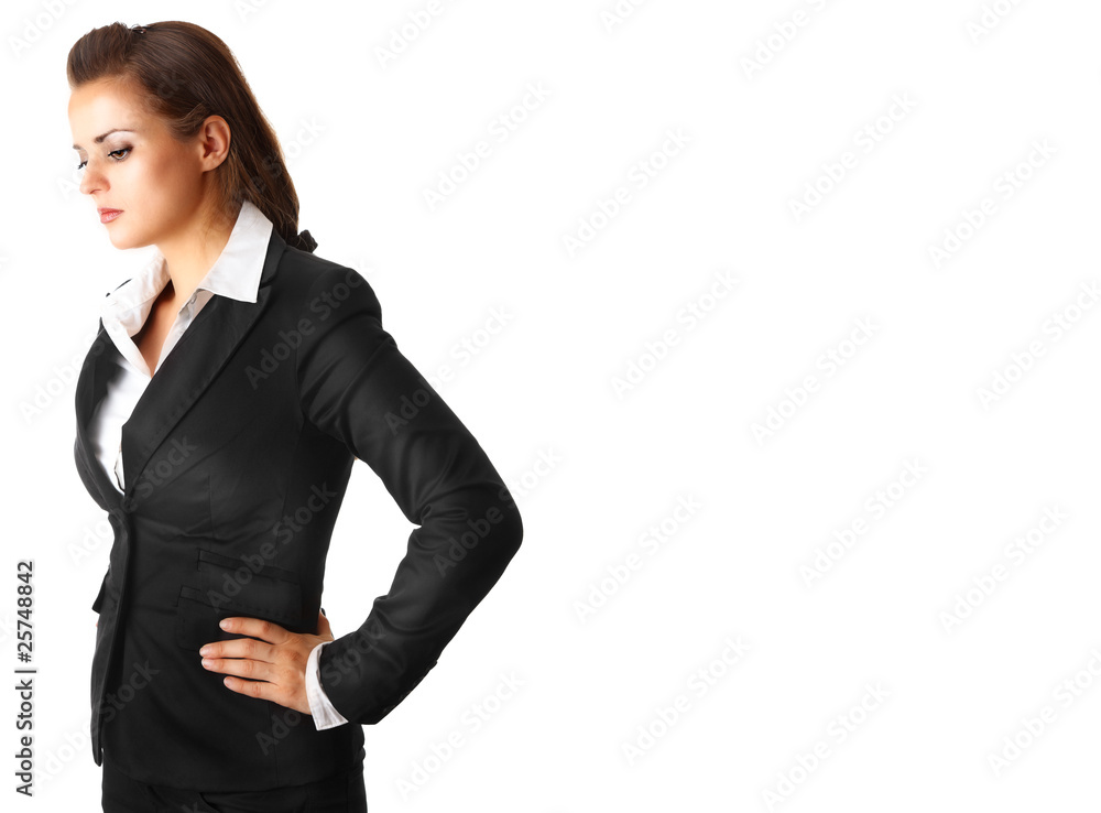 pensive modern business woman isolated on white background. pensive modern business woman isolated on white background.