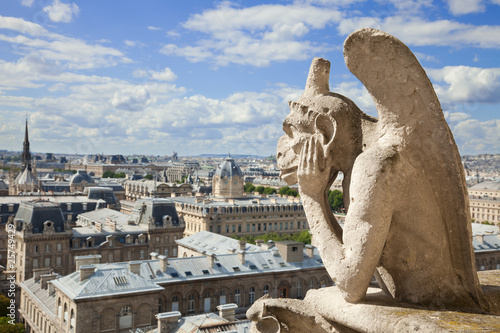 Notre Dame: The Stryge overlooking the skyline of Paris