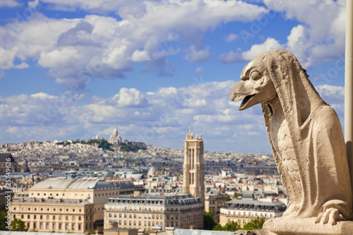 Notre Dame: Chimera overlooking the skyline of Paris