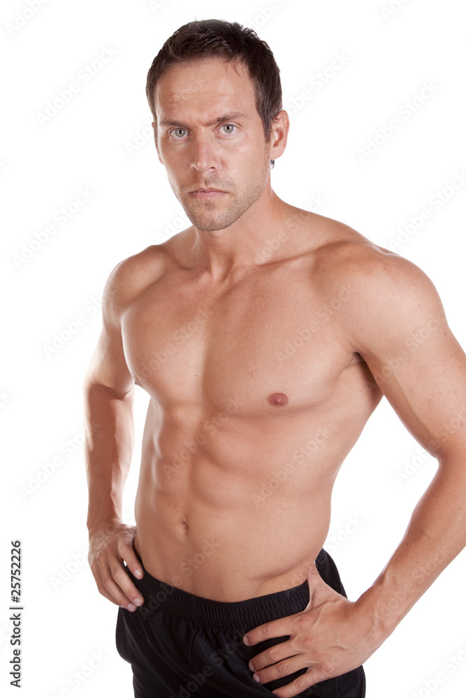 Man shirtless serious