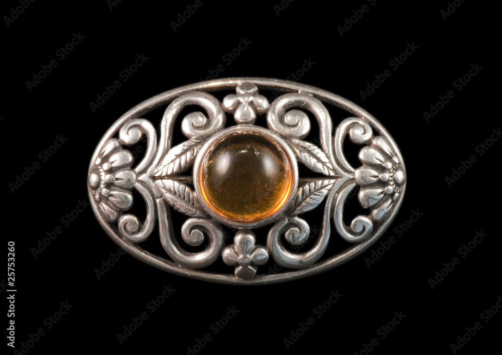 amber and silver brooch