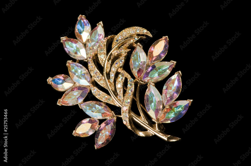 aurora crystal colourful vintage brooch