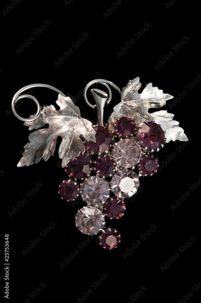 vintage amethyst grapes and vine brooch