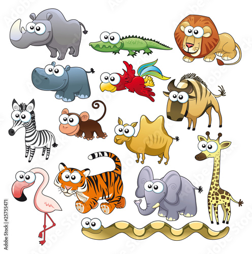 Savannah animal family. Funny cartoon and vector characters.