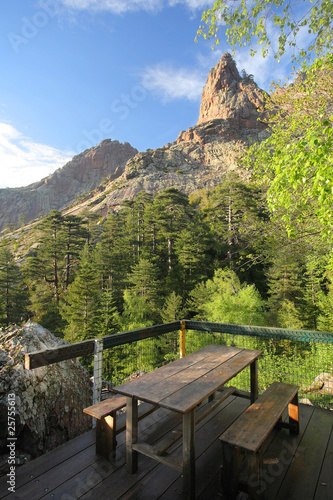 Veranda and mountain view, GR20, Corse.