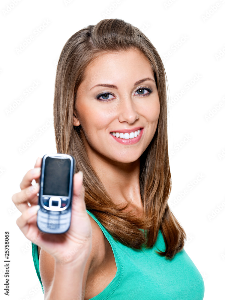 woman showing  mobile phone