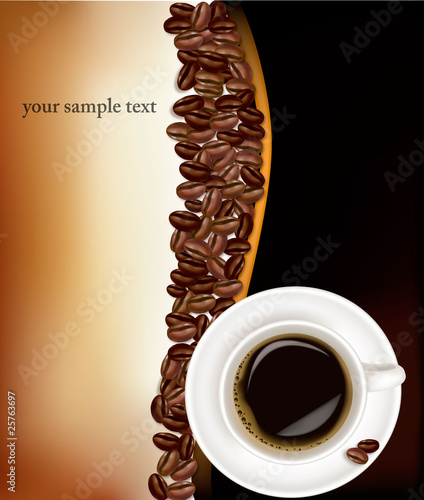 Cup of coffee on black background. Photo-realistic vector.