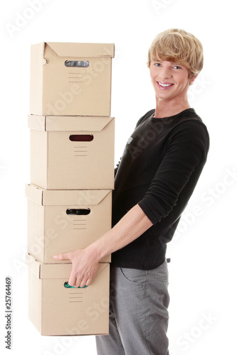 Man with stacked Boxes