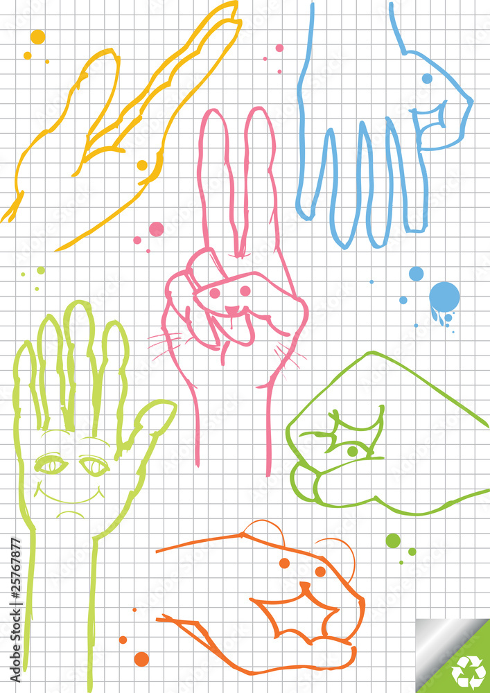 Hands vector background on squared paper