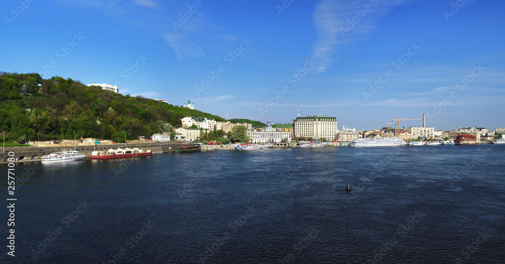 Panorama of the right bank of the Dnieper river in Kiev