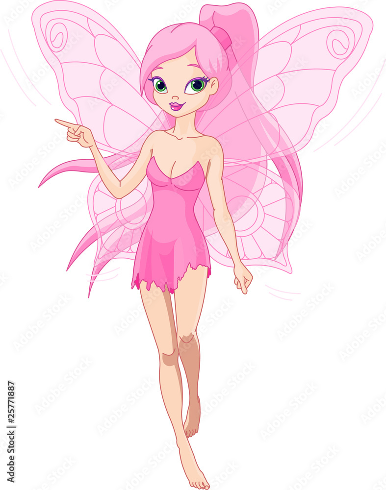 Cute pink  fairy pointing