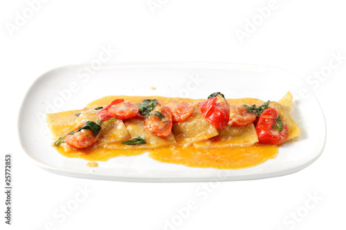 Italian dish on a white plate.