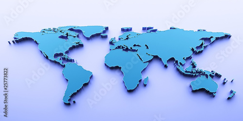 Fototapeta Naklejka Na Ścianę i Meble -  3D render blue  world map