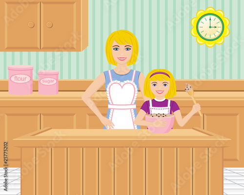 Mother and Daughter Baking in the Kitchen