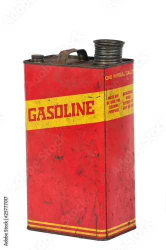 Vintage retro metalic fuel container isolated on white
