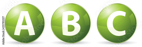 green abc icons y 3d ball with shadow