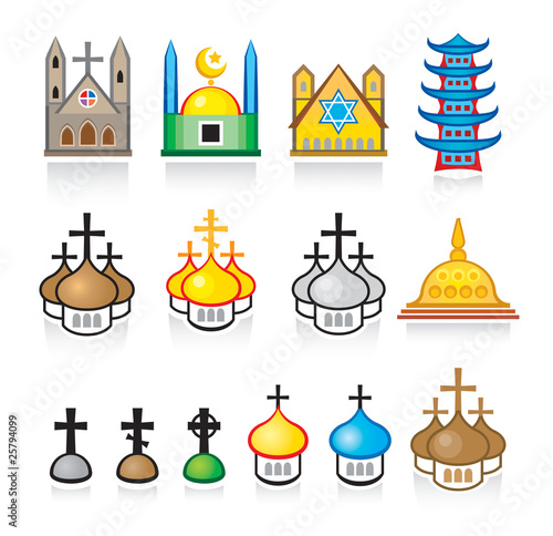 Religious Temples and Worship Places vector web icon set EPS-8