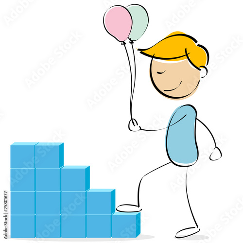 vector kid climbing blocks with balloons