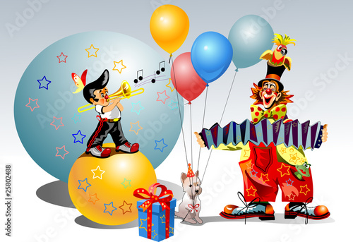 celebratory clowns and dog sing song