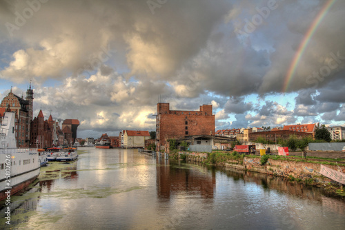 Gdansk - skyline with rainbow and Motlawa river