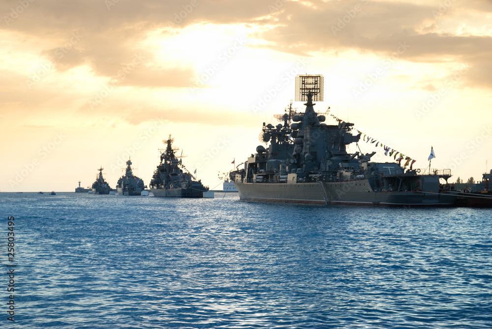 Fototapeta premium Row of military ships