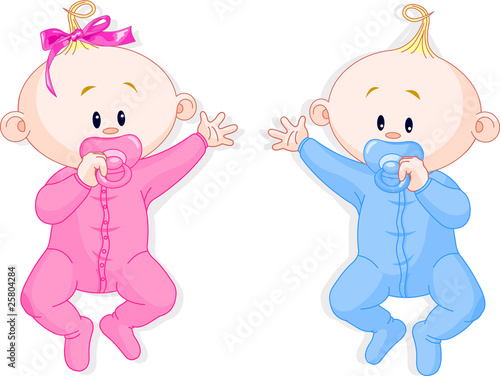 Twins hold the pacifiers