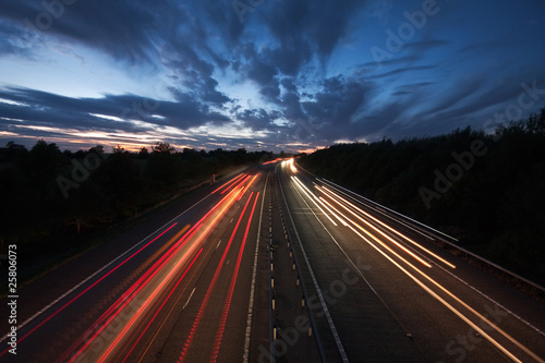 Light trails on a motorway at dusk