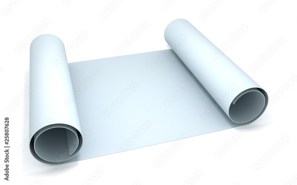 3D blank blueprint roll of paper 3D blank blueprint roll of paper
