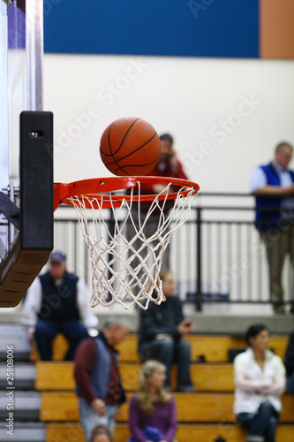 Basketball above hoop