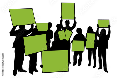 Vector silhouette of protesters with banners
