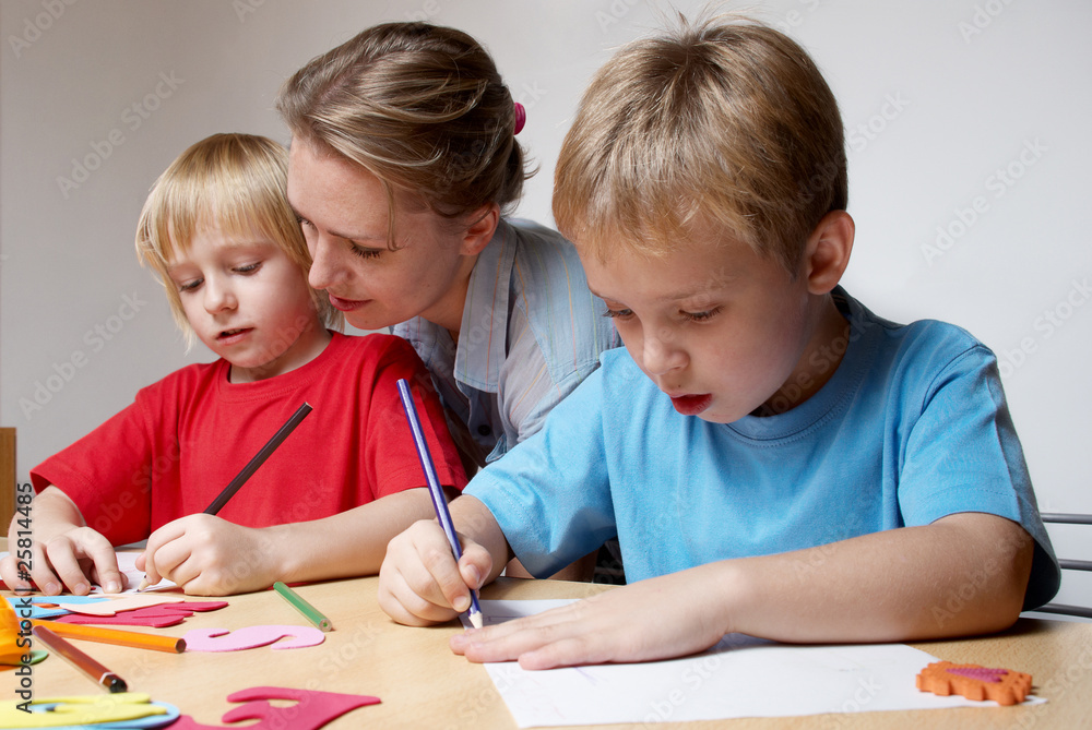 Drawing lesson in an elementary school Drawing lesson in an elementary school