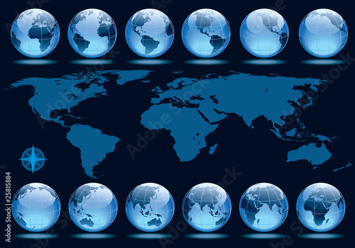 Globes showing earth rotation in every two hours period
