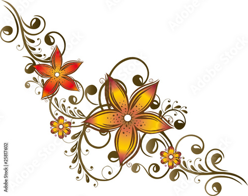 Blumen, Blüten, Ranke, floral, filigran, abstrakt, orange