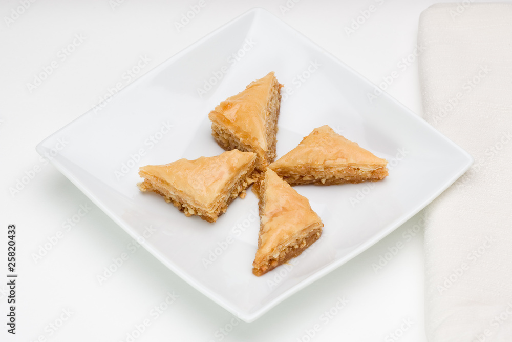 Baklava on white plate Baklava on white plate