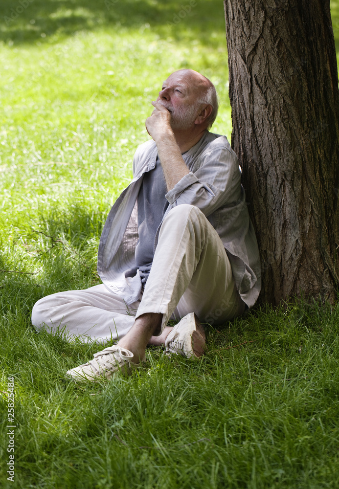 senior pensif méditation sous un arbre senior pensif méditation sous un arbre