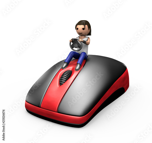 3d Guy Driving a PC Mouse